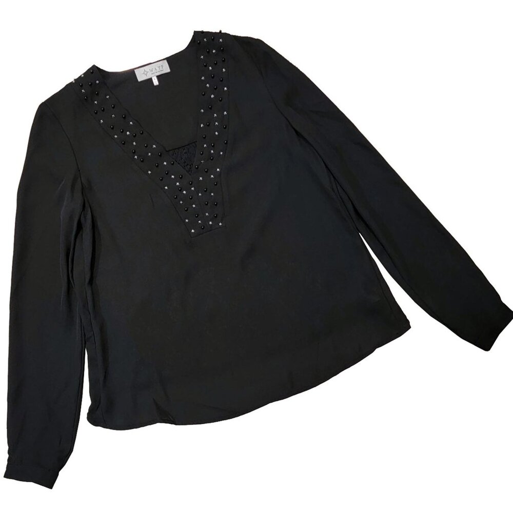 Black Sea Pearlized Women's Black LS Top